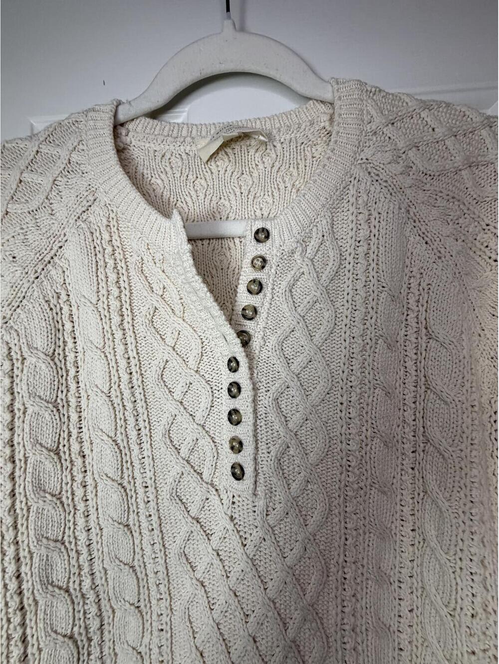 Sezane Bree Jumper Cream Cable Knit Sweater Button Neck Size S - Picture 4 of 6